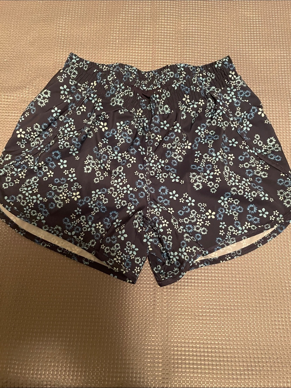 all in motion Black Floral Athletic Shorts with Blue Flowers